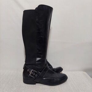 Liz Claiborne Nicole Buckle Riding Boots Black Stretch Panel Women's 8.5M